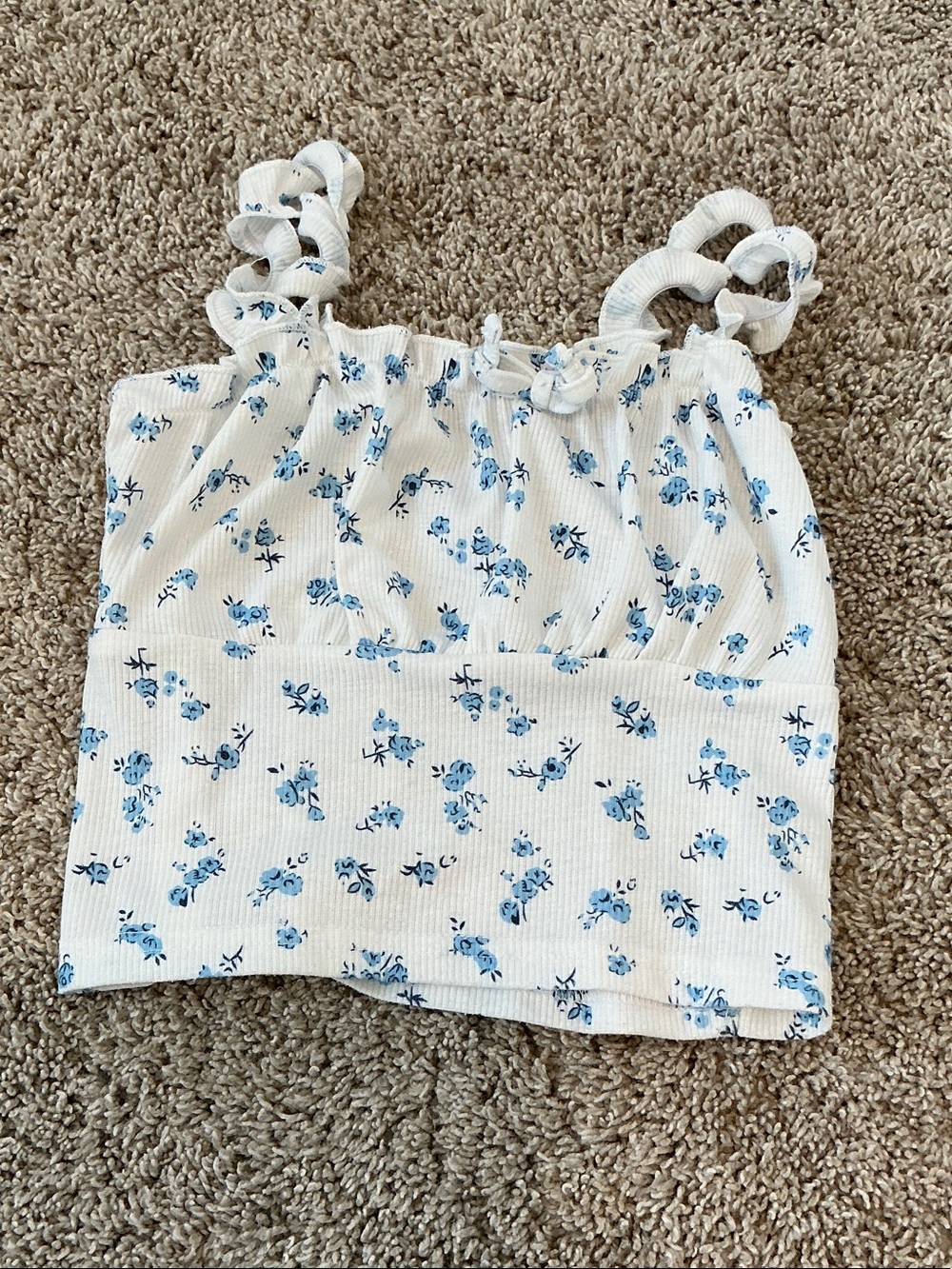Amazon White Floral Tank Top with Blue Flowers